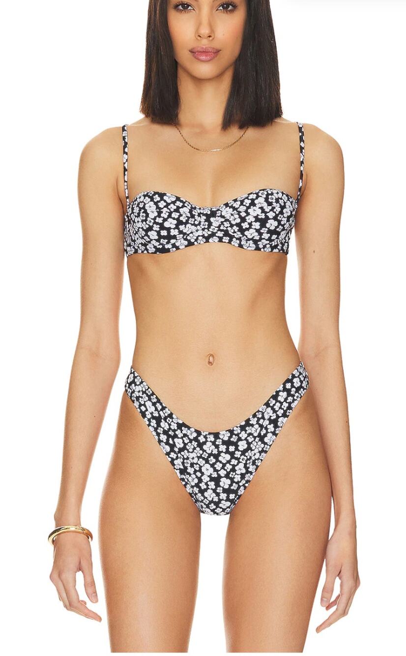 Tropic of C Coco Bikini Top Flora Floral Womens New Large Black White